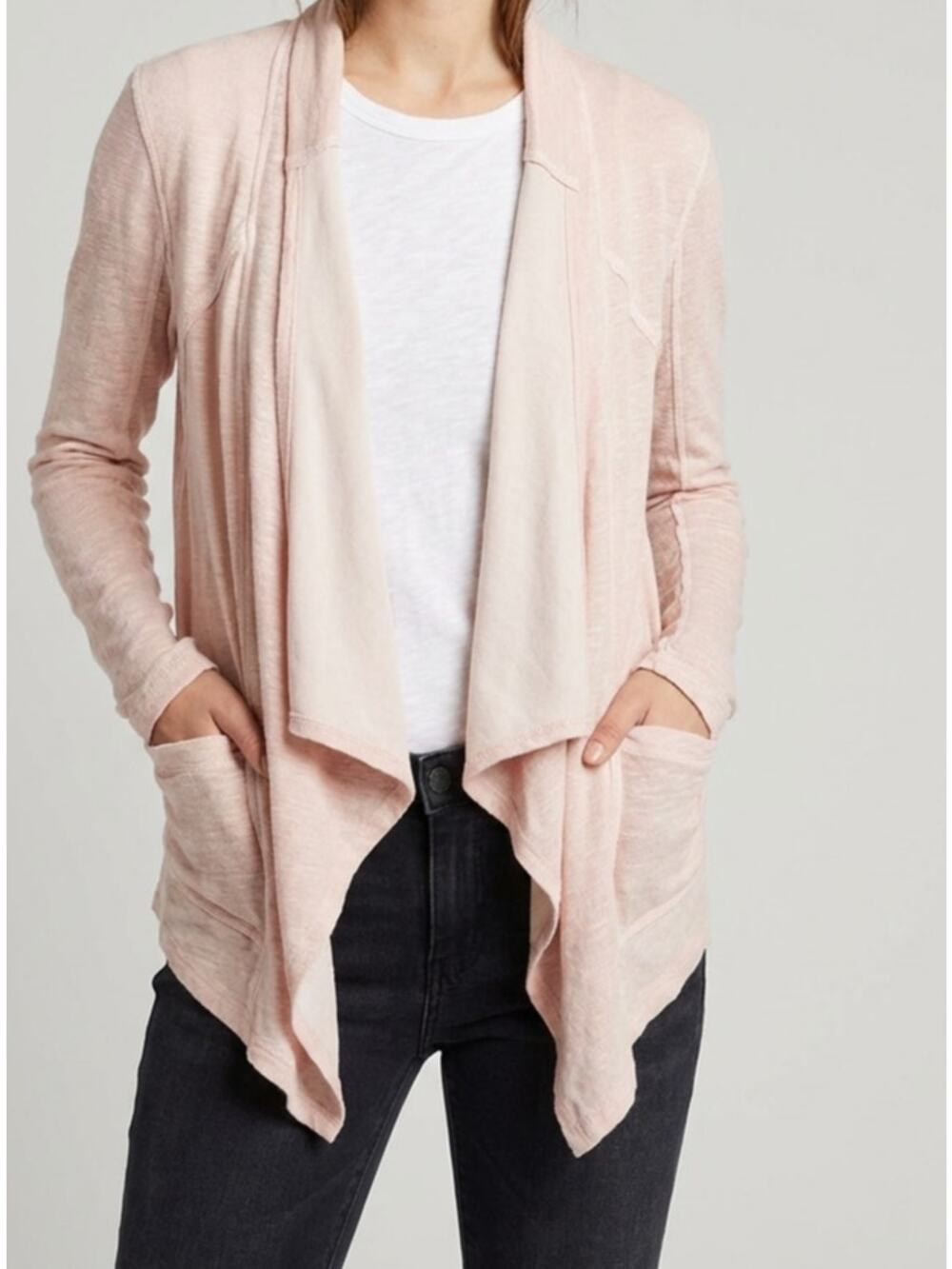 Anthropologie Saturday/Sunday Pink Cotton Knit Blazer Cardigan Medium Open Front